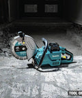 Badass 9 Inch Brushless Cordless Power Cutter With 40V Max Xgt System Electric Brake and Aft Safety Stop For Hard Core Demolition and No Sweat Cutting Work Including Diamond Blade Tool Only on concrete surface.