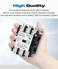 Hand holding 3 Pole 40 Amp AC Contactor For Outdoor HVAC Units 240V Coil UL Listed, showcasing silver alloy contacts, built-in copper coils.