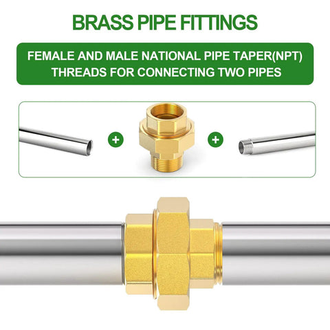 Two Pack Brass Union Fittings 1 Inch NPT Male to 1 Inch NPT Female Pipe Connector Heavy Duty Corrosion Resistant Brass for plumbing