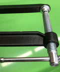5 Inch Deep Throat U Clamp With About Two To Three Quarter Inch Jaw Opening And Five And A Half Inch Throat Depth, Malleable Steel Construction, Powder Coat Finish For Rust Resistance, Sliding T Handle For A Tight Grip, Lightweight 1.6 Lb., close-up