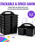 Stacked Six Pack Black Classroom Caddies With Three Compartment Plastic Storage Bins For Easy Desk Organization Perfect For Teachers