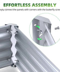 Easily assemble Raised Garden Bed 6x3x1 Foot Galvanized Metal Planter Box with butterfly screws as shown in silver corrugated panel.