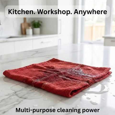 Red Cotton Shop Towels 12 Pack For Garage And Auto Care Ultra Absorbent Reusable Lint Free Rags on kitchen counter