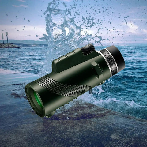 80x100 High Power Monocular With 100mm Objective Lens HD BAK4 Prism Smartphone Adapter And Easy Focus with black body near water
