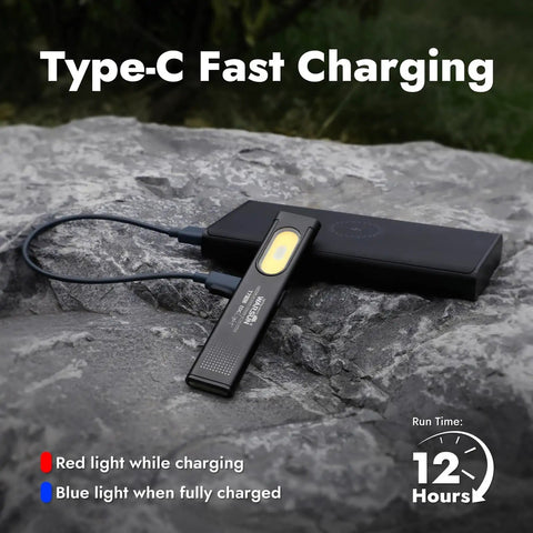 Rechargeable EDC Flashlight Two Pack With USB C Charging Ultra Slim Pocket Light Clip And Magnetic Base on rock surface