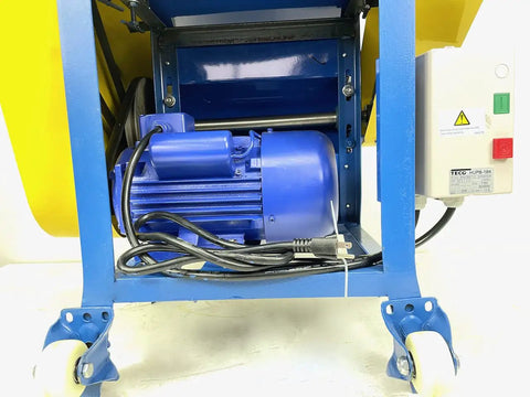 Rear view of Model 930 Motorized Wire Stripper Workhorse with dual top and bottom rollers and 11 cutting channels for copper reuse