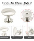 Brushed Satin Nickel Cabinet Hardware Set With 36 Handles 26 Pulls And 10 Knobs for Doors and Drawers detail view of knobs.