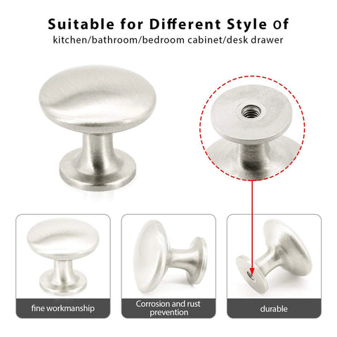 Brushed Satin Nickel Cabinet Hardware Set With 36 Handles 26 Pulls And 10 Knobs for Doors and Drawers detail view of knobs.