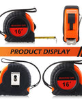 Fifteen Pack 16 Foot Retractable Tape Measures With Easy Read Fractions 1/8 In Orange Case, front and side views