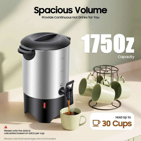 5.2L Heavy Duty Large Capacity Commercial Coffee Urn With Quick Brew For Offices, Catering And Churches, 30-Cup Percolator