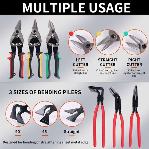 Beast Workhorse Heavy Duty 6 Piece Sheet Metal Tools Set With 3 Hand Seamers And 3 Aviation Tin Snips for metal fabrication.