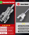 Comparison of upgraded and basic versions of pipe threader kit with 45 steel, showcasing fully ground blades and sharpness differences.