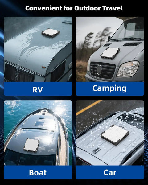 Mini Magnetic Roof Car Mount For Satellite Antenna Aluminum Frame with acrylic shield on RV, camping van, boat, and car.