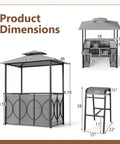 Outdoor Patio Bar Set With Grill Gazebo And Two Bar Stools, Three Piece Bar Table Set With Tempered Glass Bar Table dimensions