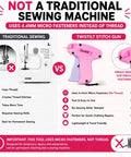Handheld Stitch Gun For Clothes Featuring No Sew Hemming And Tagging With Six Strong Needles And Two Thousand Micro Fasteners, vs traditional sewing machine comparison.