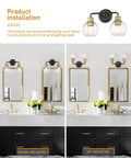 Two Light Bathroom Vanity Light Over Mirror With Clear Glass Shades Matte Black And Antique Brass Finish Farmhouse Wall Lights For Bathroom Industrial Rustic Modern Decor Upgrade KW-7221-2 shown in down-mounted and up-mounted options over mirrors
