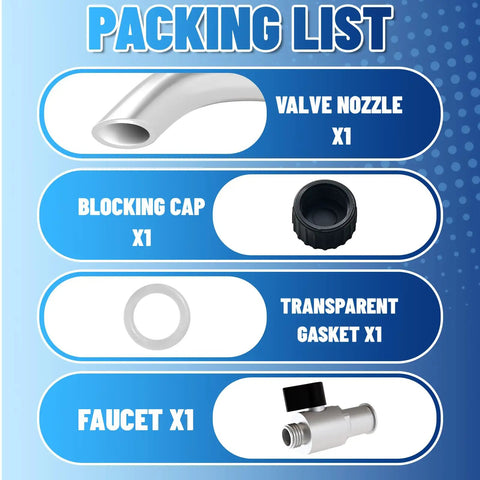 Packing list of Complete Stainless Steel Drain Valve Kit For 10L XL Electric Fryer Models MB20012420 MB20010326 with components