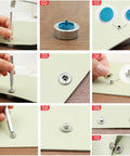 Step-by-step installation of the 120 Piece Leather Snap Button Kit With 15Mm Fasteners Includes 5 Fixing Tools 12 Color Options