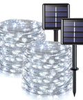 Two Pack Of 33 Feet Solar String Lights With 100 LEDs Each, Outdoor Waterproof Fairy Lights With 8 Modes, White Warm Glow