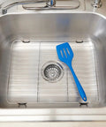 Premium Stainless Steel Sink Protector Grid, Rust-Resistant and Scratch-Prevention in sink with blue spatula, 16x12x1 inches