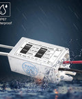 IP67 waterproof 24V LED power supply outdoor 15W DC converter shown with wires and droplets, for LED strip lights and CCTV cameras