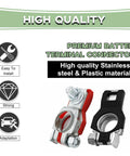 Top Shelf Battery Terminal Connectors For Nissan Altima Maxima Sentra Owners, red and black clamps made of stainless steel and plastic.