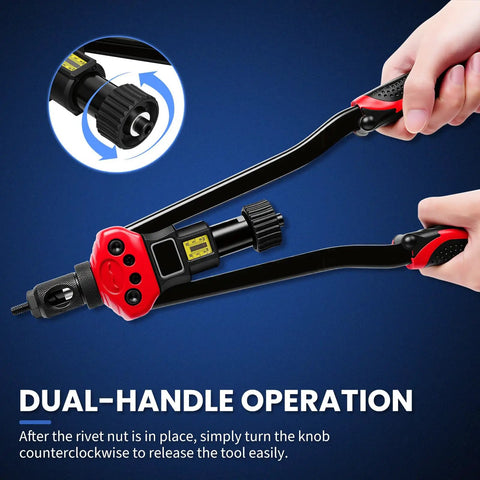 16 Inch Pro Rivet Nut Kit With Quick Change Mandrels, Heavy Duty Rivnut Nutsert Tool using dual-handle operation
