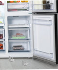 Heavy Metal Replacement Hinges For Commercial Fridge And Freezer Doors installed on a fridge with gray pivot mounts visible.