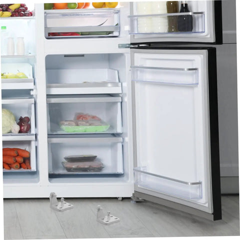 Heavy Metal Replacement Hinges For Commercial Fridge And Freezer Doors installed on a fridge with gray pivot mounts visible.