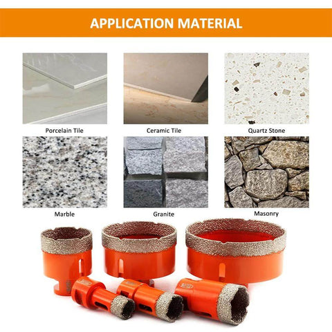 BGTEC 6-piece dry diamond core drill bit set for porcelain tile, ceramic, marble, granite; 20/25/35/50/75/100mm