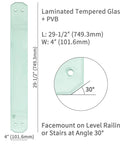Laminated And Tempered Clear Glass Balusters For Deck Rails With Included Brackets And Screws For Facemount Rails Handrail And Staircase 29.5 Inch Length 5 Pack Sturdy Install For Quick Setup showing measurements and angle.
