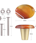 Natural Orange Stripes Agate Stone Drawer Knob Set With Screws, 40x30x8 mm, shown with screws and measurements.