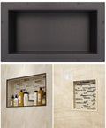 Recessed Shower Niche 16 By 28 Inches Black for tile-ready storage with bath accessories displayed inside.