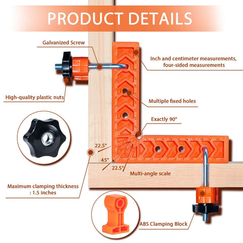 Right Angle Woodworking Clamp Set 6x6 Inch Four Pack 90 Degree Positioning Squares Engineering Plastic Corner Clamps For Cabinets