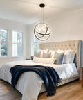 Modern LED Chandelier With 3 Rings Black Circle Pendant Lighting in bedroom over bed, height adjustable, dimmable with remote.