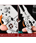 Close-up of All In One Electric Wire Stripper Tool With Ergonomic Non Slip Handle showing toggle for opening and closing the jaw.