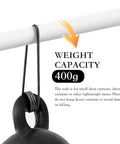 Adhesive Curtain Rods No Drill Two Pack Telescopic 16 To 27 Inches showing weight capacity of 400g with lightweight curtain
