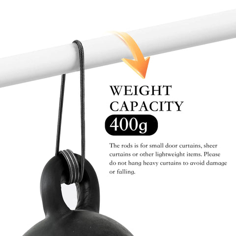Adhesive Curtain Rods No Drill Two Pack Telescopic 16 To 27 Inches showing weight capacity of 400g with lightweight curtain