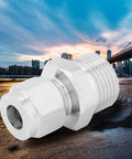Angled view of 304 stainless steel pipe fitting double ferrule joint connector with M20x1.5 thread and 8 mm diameter
