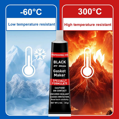 Beefed-Up High Temperature RTV Silicone Gasket Maker Sealant Black, for temperatures -60°C to 300°C, tube with black label