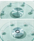 Heavy Duty Tempered Glass Lazy Susan Turntable With Hella Smooth 360 Degree Swivel, No Sweat Kitchen Organizer And Silent Rolling Serving Tray For Family Dinners, 100 Cm Wide, top view with metal bearings.