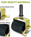 Heavy-duty metal caster with black hard-plastic wheel and locking stem for bed frame