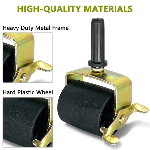 Heavy-duty metal caster with black hard-plastic wheel and locking stem for bed frame