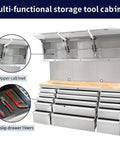 72 Inch Rolling Tool Chest With 15 Drawers And 3 Upper Cabinets Stainless Steel Pegboard Workbench Large Working Surface