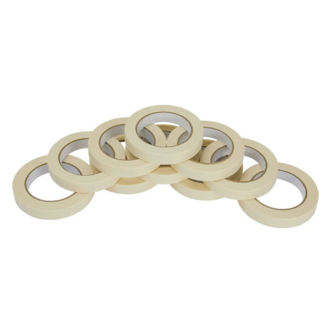 Masking Tape Pack 10 Rolls, 0.75 Inch By 55 Yards, Beige And White General Purpose Tape stacked in arch shape