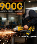 Cordless Angle Grinder Kit 21V With 3/8 Inch Arbor And 16 Threads, Brushless Motor, Variable Speed Up To 9000 RPM in use