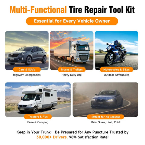 All In One Screw Type Tire Repair Kit With 60 Durable Plugs And Screwdriver For Cars, Trucks, Motorcycles And Bicycles