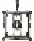 Commercial Grade Stainless Steel Washdown Bench Scale With Smooth Rolling Casters And Sturdy Back Rail Five Hundred Pounds Capacity NTEP Certified Digital Platform Weigher bottom view with casters.