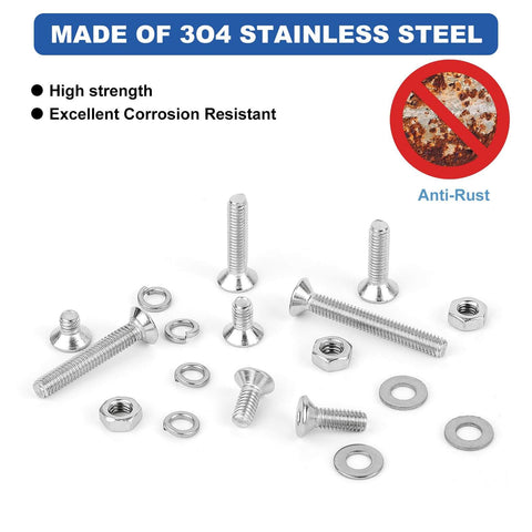 M6 Flat Head Hex Socket Cap Screws Set, 206 Piece All In One Kit With Nuts, Washers, And Allen Wrench, 304 Stainless Steel
