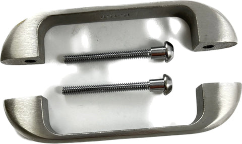 Cast Stainless Steel Dual Sided Door Pull Set For 1 Inch Doors With Included Fasteners, shown with two pulls and screws